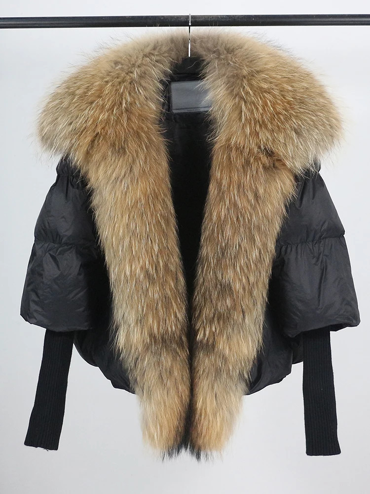 Loose natural genuine fox fur collar coat thick European fashion white duck down jacket winter womens warm y 241010