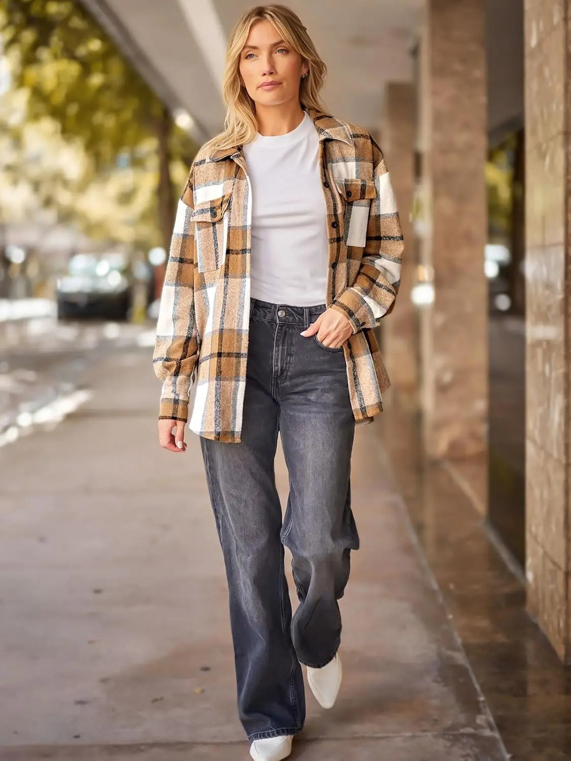 Womens Fall Outfits Fashion Clothes Shackets Flannel Plaid Button Down Long Sleeve Shirts Jackets 241011