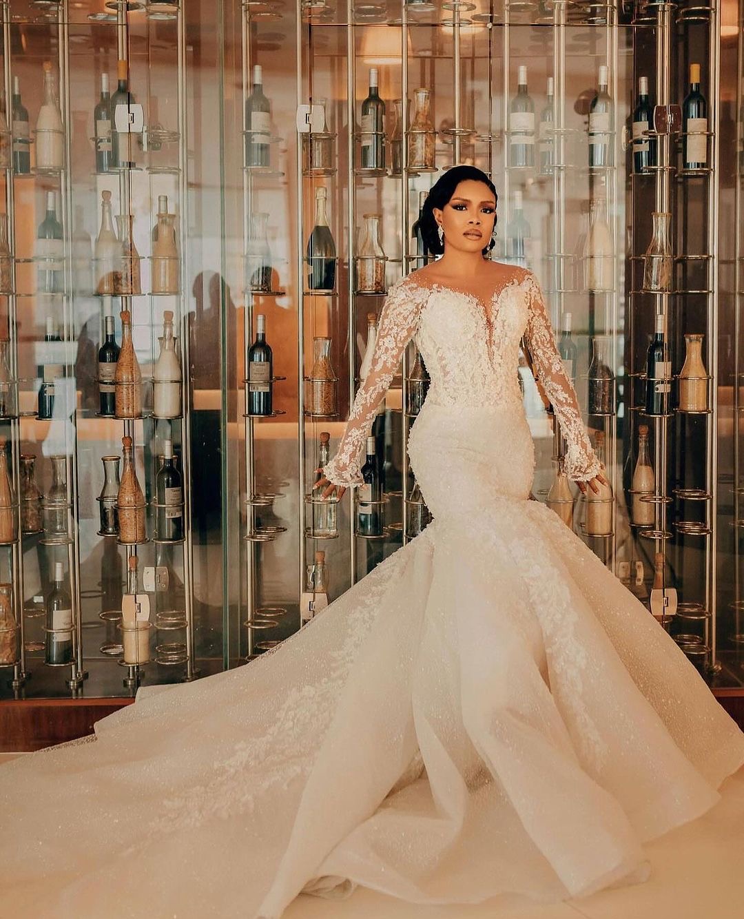 Aso Arabic Ebi Plus Size Ivory Mermaid Wedding Dresses Full Sleeves Lace Beaded Vintage Elegant Bridal Gowns Dress ZJ