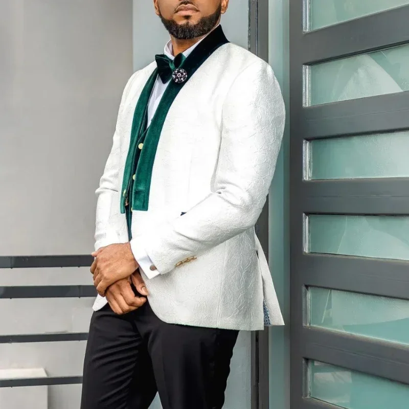 Wedding Suits For Men Slim Fit Floral Formal Groom Tuxedo Jacket With Vest Pants Male Fashion Clothes 2024