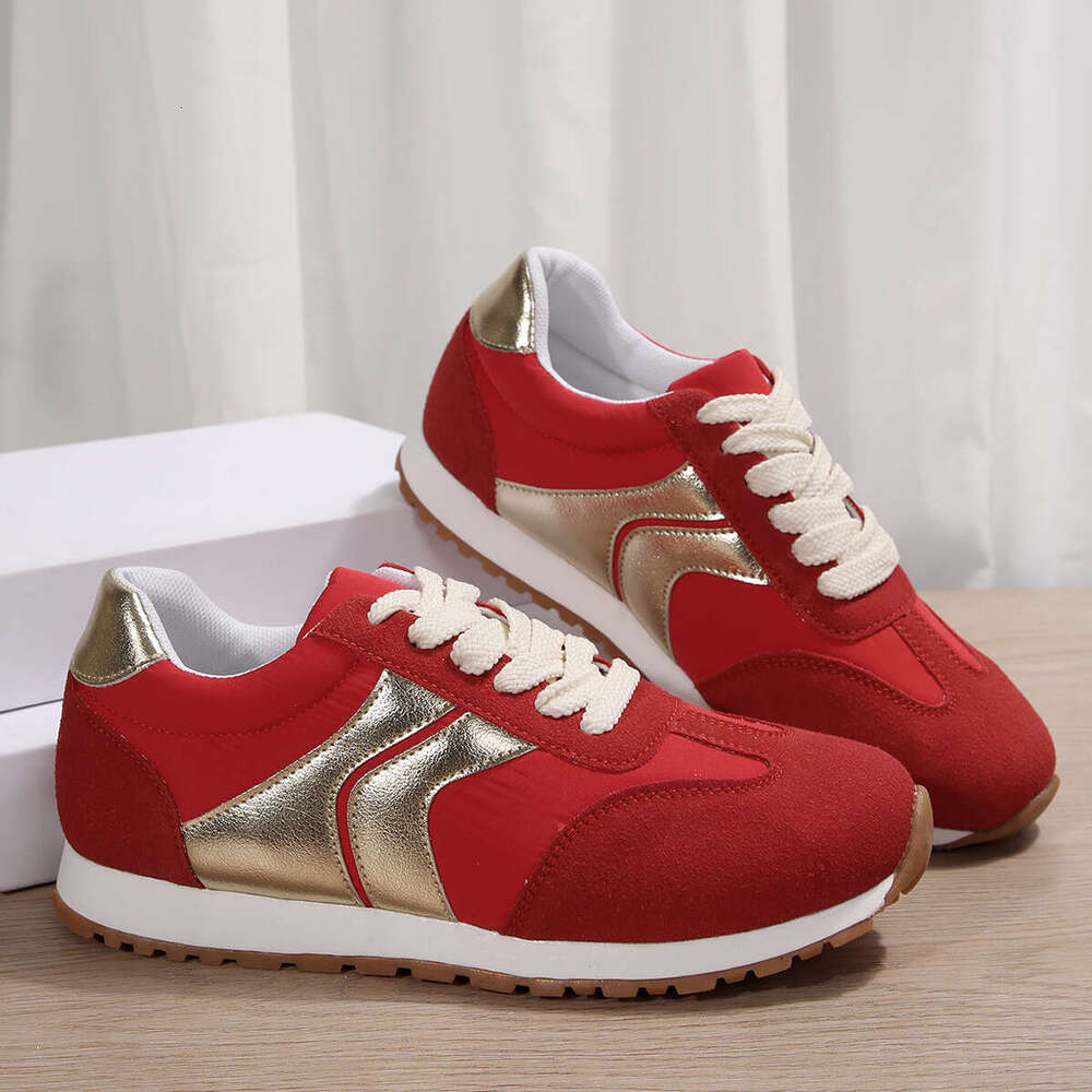 Autumn Fashion Lace Up Women Flat Casual Comfortable Walking Shoes Woman Lightweight Non Slip Red Sneakers Plus Size 43