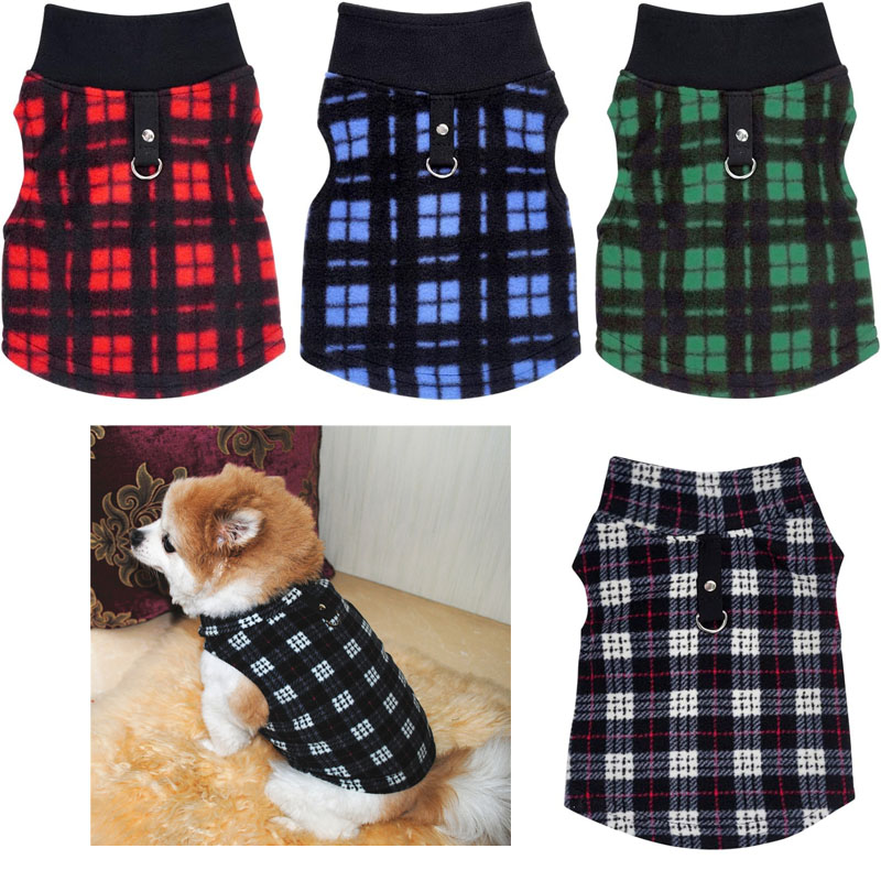 Plaid Dog Sweaters with Leash Ring Soft Fleece Vest Dog Pullover Warm Jacket Pet Dog Clothes Winter Dog Outfits for Small Puppy Cat Pets