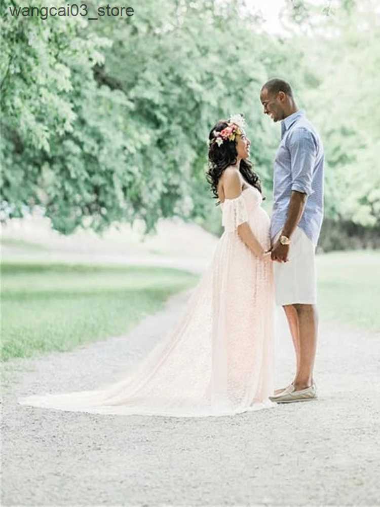 Maternity Dresses Maternity Photography Props Lace Long Dress Pregnancy For Photo Shoot Gown Maxi Summer Pregnant Women Plus Size Mother Clothes L2409