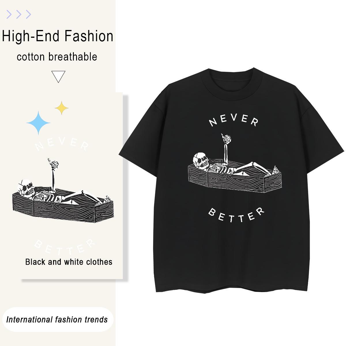 Fashion Casual T-Shirts 230g 100% Cotton Breathable High Street Hip Hop boat Women Tshirts Loose fit Black White Tops Shirt