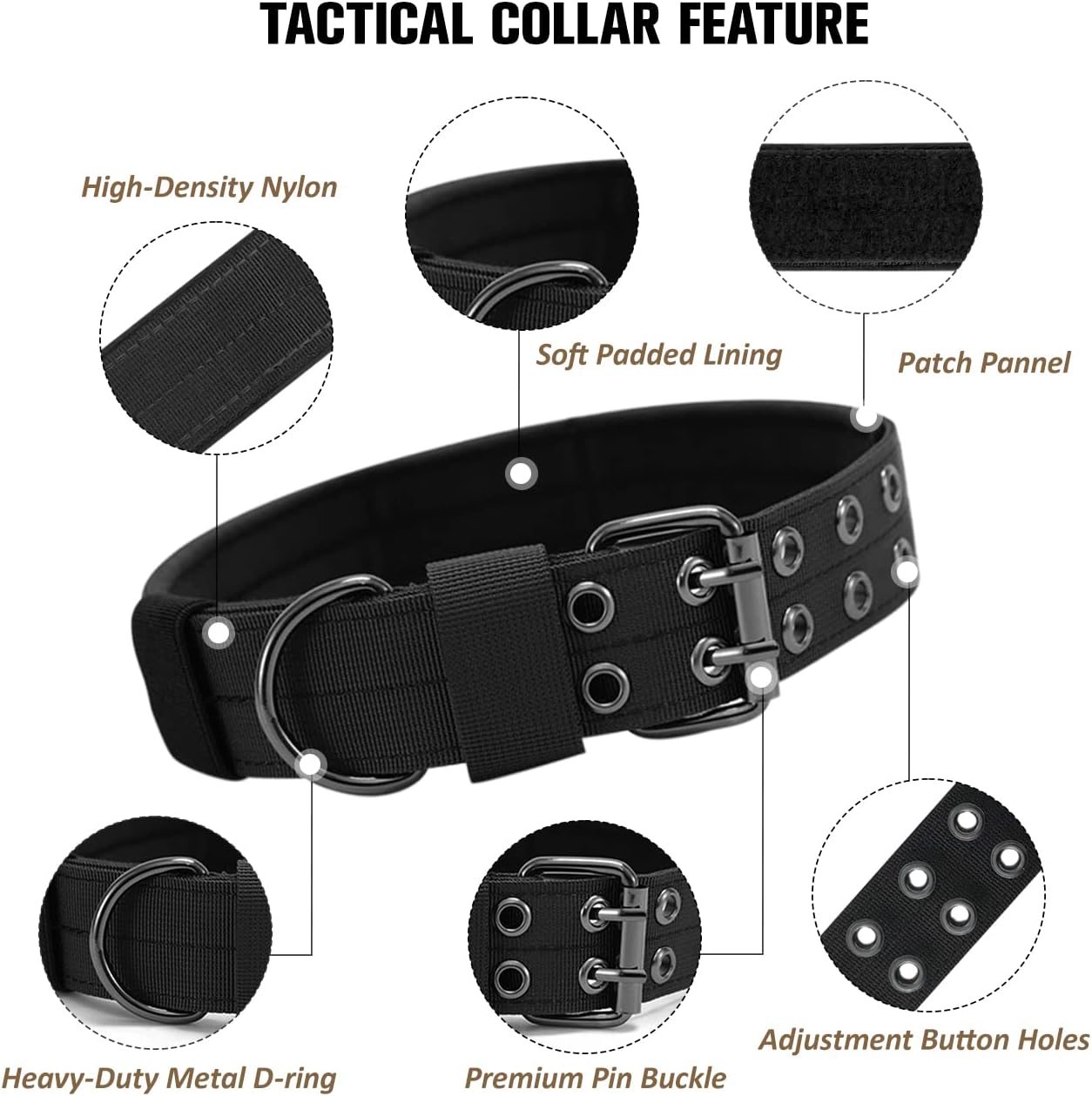 Tactical Military Adjustable Dog Soft Nylon Training Collar Heavy Duty Metal Buckle Collars for Medium Large Dogs CH312