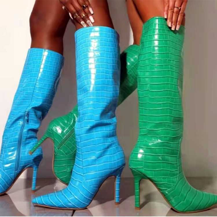 Personalized Pointed Fashion Boots Fluorescent Green Martin Boots Long Boots Stiletto High Heels Boot Versatile Look Thin Straight Ankle Boots 240826