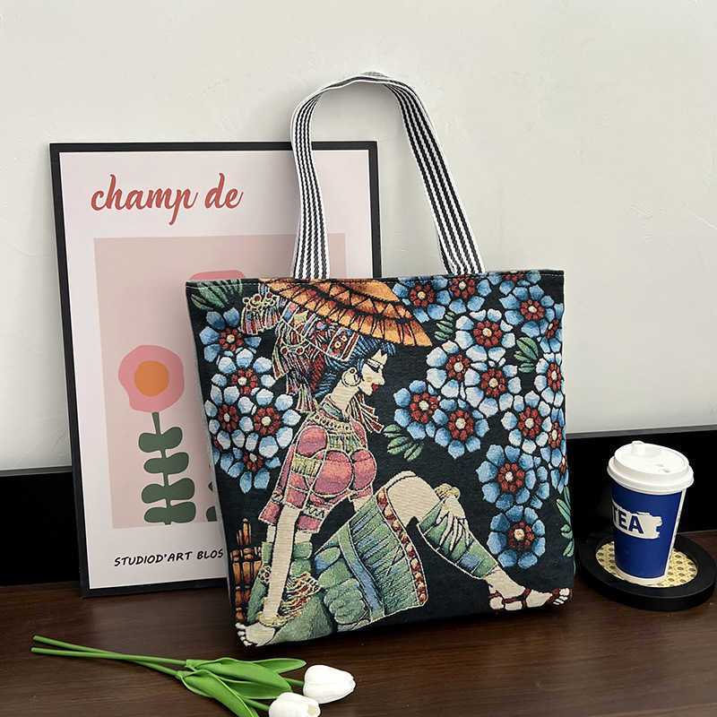 women's bag, embroidered fashion trend, large capacity canvas bag, shopping and working women's shoulder bag 241015