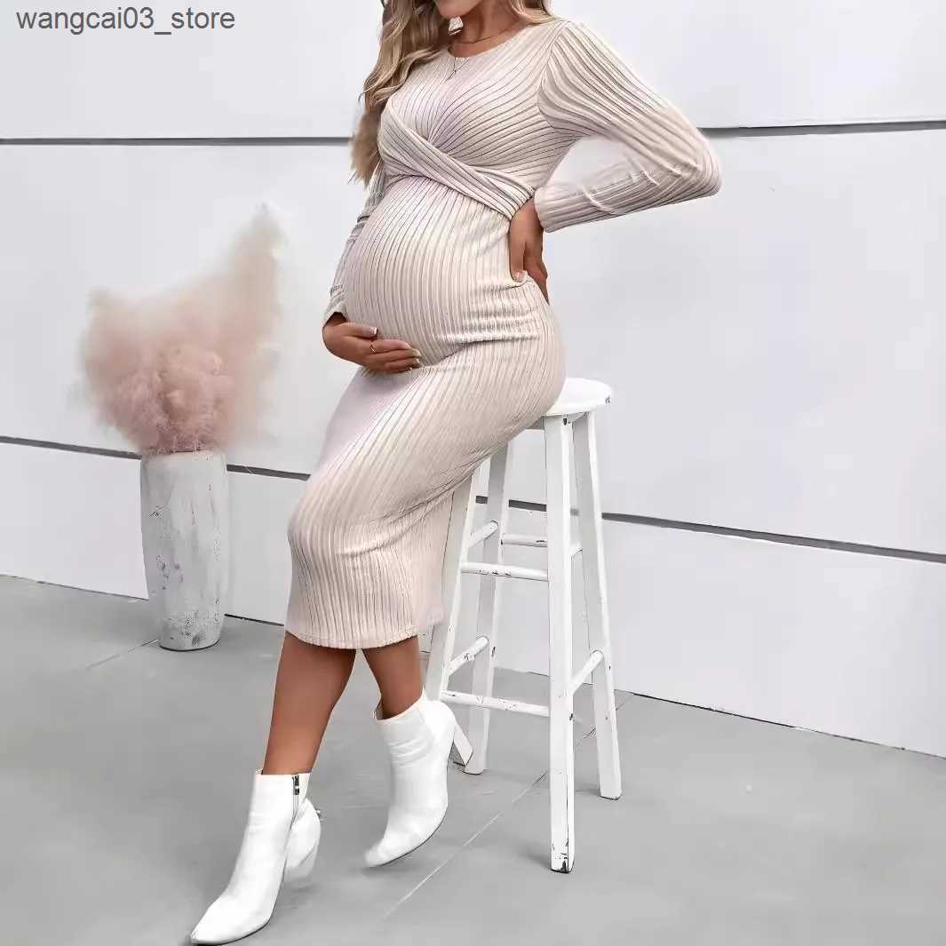 Maternity Dresses Autumn Winter American Casual Across Ties A Line Slim Dress Maternity Elegant A Line Hot Clothes for Pregnant Women Pregnancy L24091