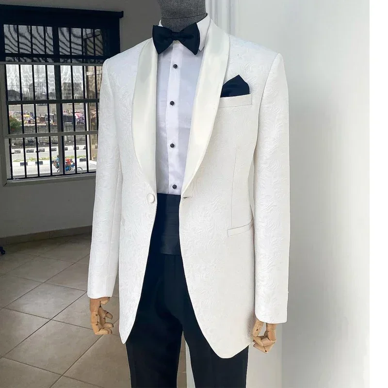 Floral Wedding Tuxedo For Groom 2 Pcs Custom Men Suits Shawl Lapel Fashion Jacket With Pants (Blazer + Trousers) 2025