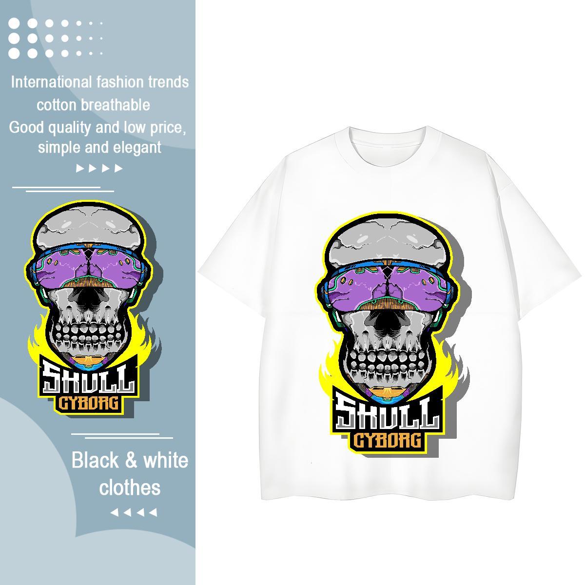 Classic T-Shirts 230g Pure Cotton Breathable Soft Street Casual skull Lady T shirt Wholesale Plus Size Cartoon Tshirts