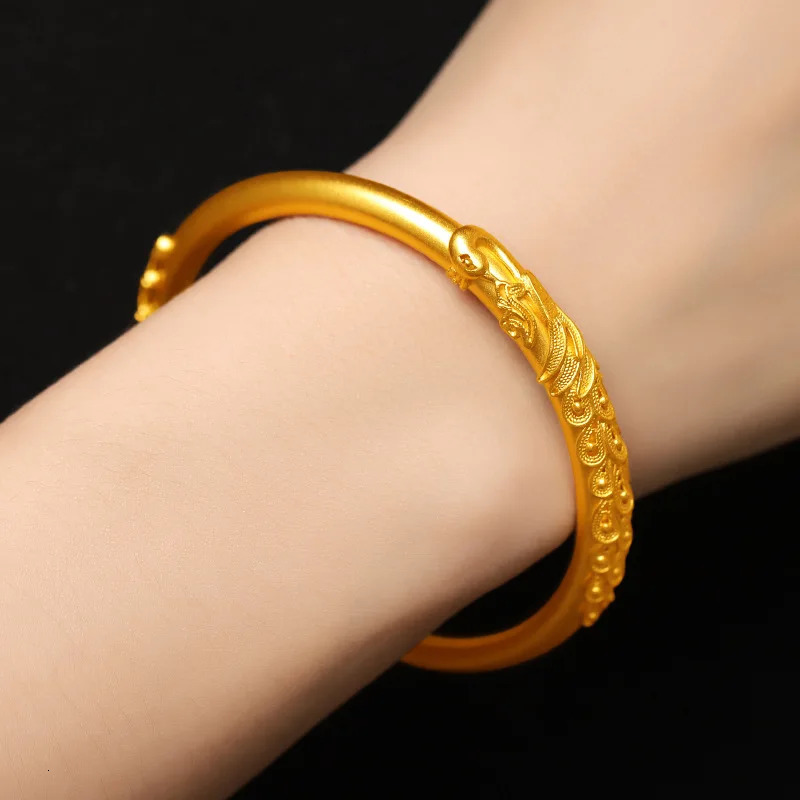 24K pure gold bracelet 999 dragon and phoenix bracelet womens retro inlaid peacock bracelet AU750 240929