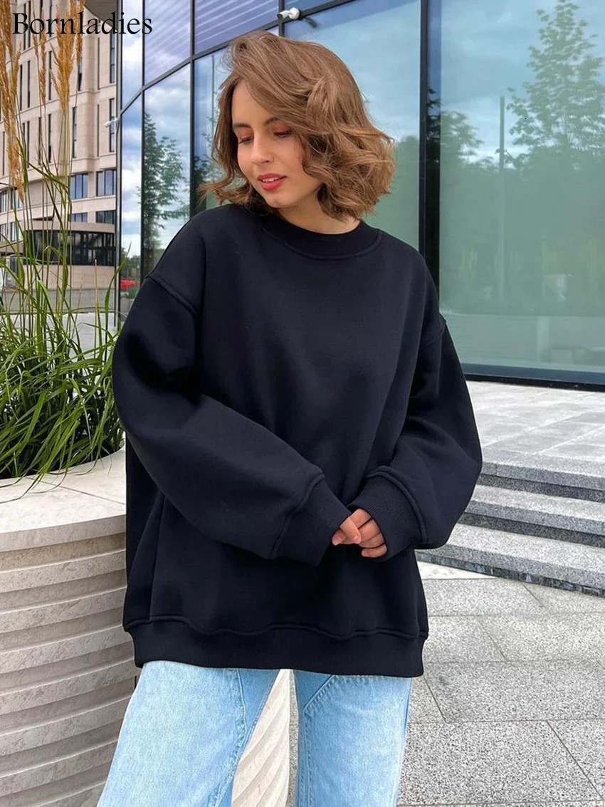 Bornlades Womens Super Large Hoodies and Sweatshirts Autumn Winter Thick Wool for Girls Street Loose Zipper 241010