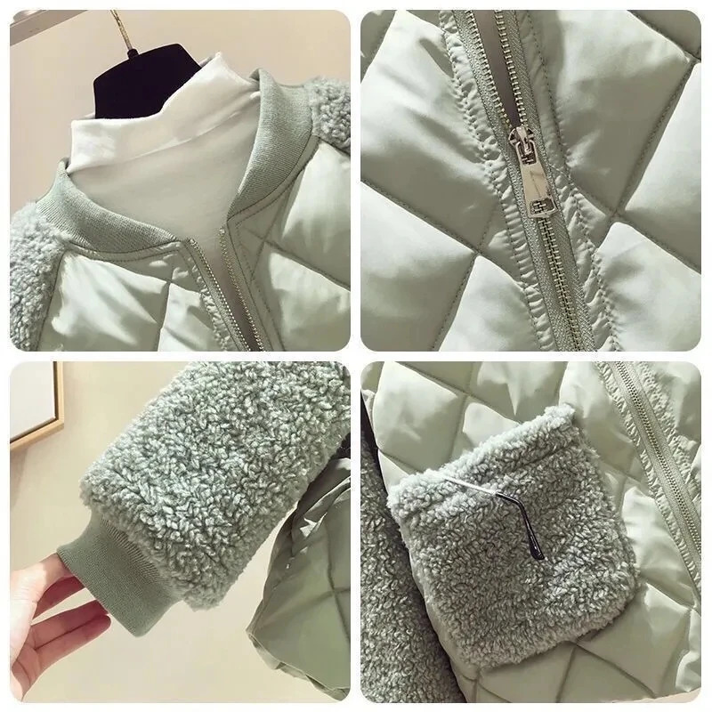 Thin Light Down Cotton Jacket Female Short Coat Autumn Winter Womens 2024 Loose Lmitation Lamb Wool Lady Parka 241009