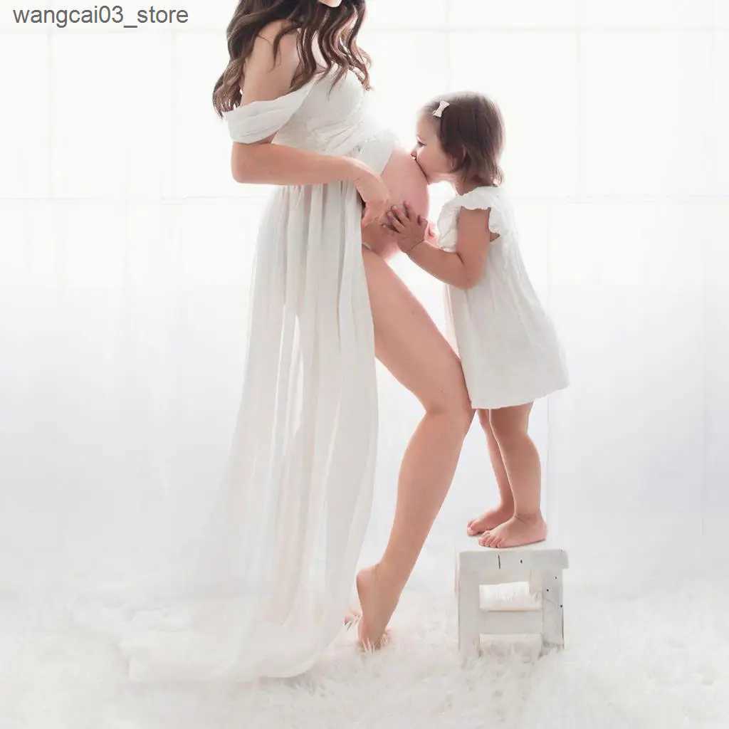 Maternity Dresses Photography Maternity Dress Off Shoulder Maxi Long Dress Photo Shoot Prop Gown L240910