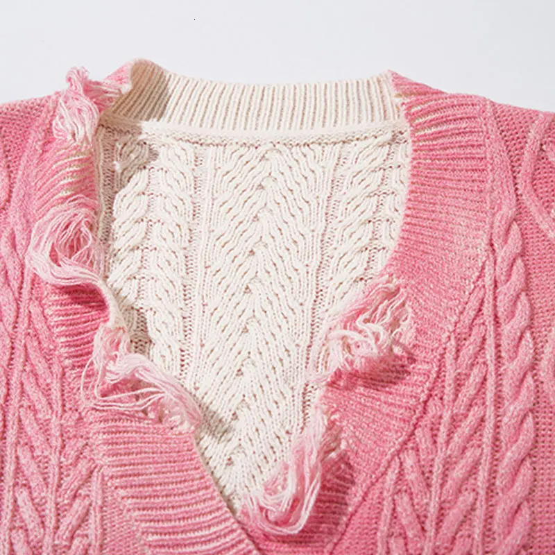Retro sweater cardigan wool sweater Grunge Y2K knit tear hole heartbeat umbrella street clothing mens hip-hop cotton punk Gothic oversized sweater 241