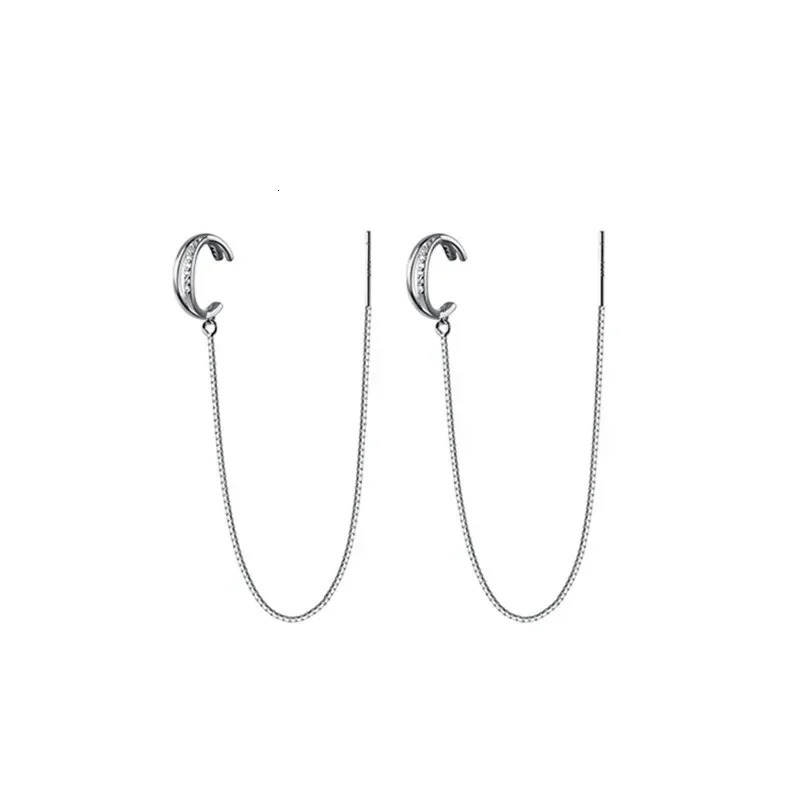 Silver Color Crystal Tassel NonPiercing Cuff Ear Clip Earring For Women Shiny Chain Cartilage Piercing Jewelry y240906