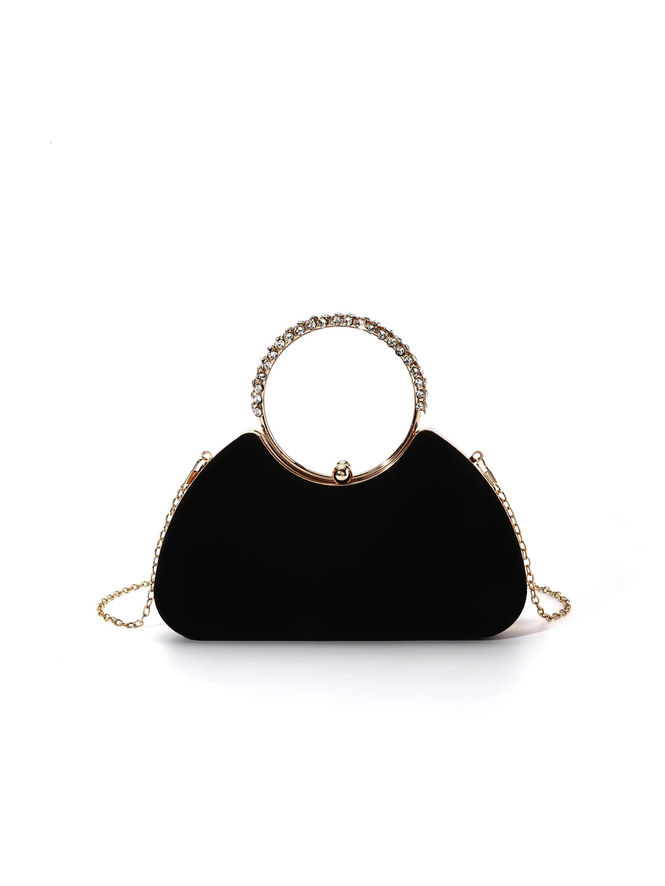 Solid Black flannelette with diamond handheld specialshaped box bag woman evening for party and wedding 240925