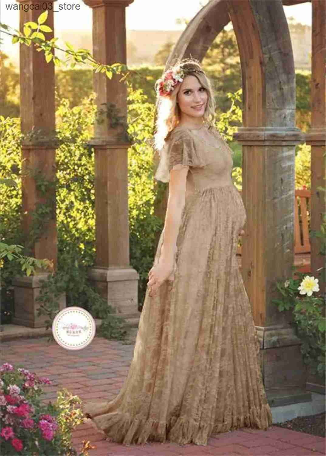 Maternity Dresses 2024 Plus Size Maternity Dresses For Photo Shoot Fashion Lace Maxi Maternity Gown Dress Women Pregnancy Clothes Photography Prop L24