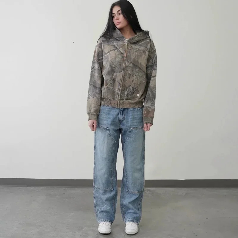 Y2K retro camouflage pattern attracts sports shirts mens printed hip-hop streetwear high-end neutral camouflage hoodies 241011