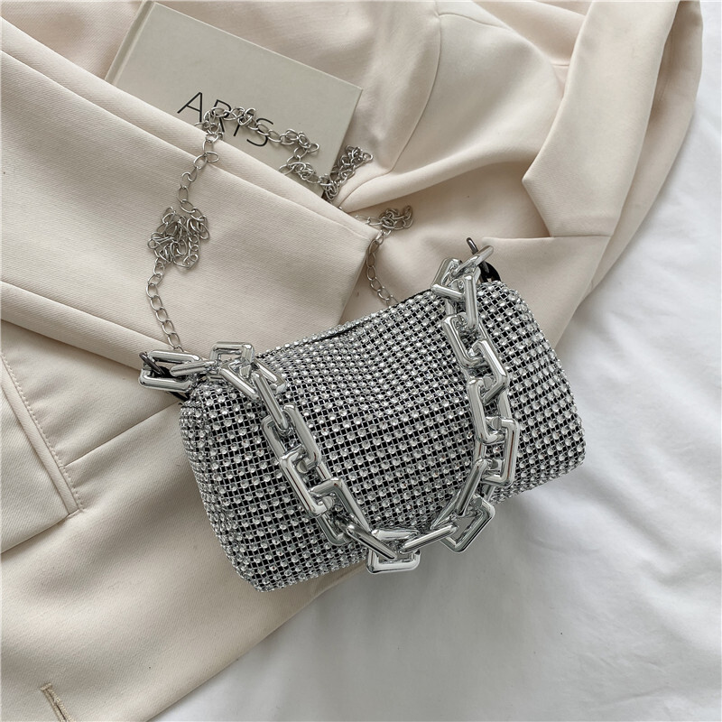 Small Women's New Trend Colored Diamond Pillow Chain Strap Single Shoulder Personalized Crossbody Bag