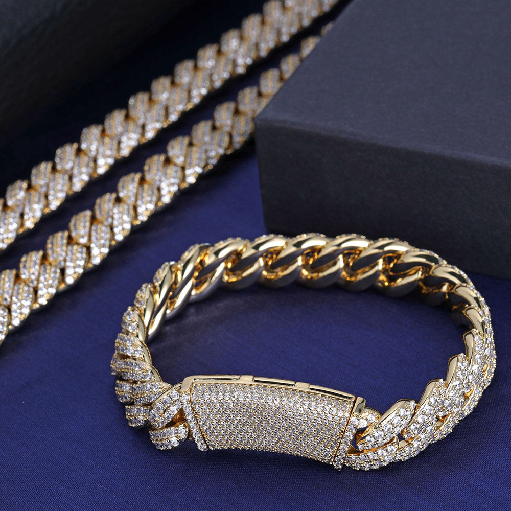 13mm Hip Hop Bubble Miami Cuban Chain 18K real Gold Plated 5A Zircon Jewelry For Men