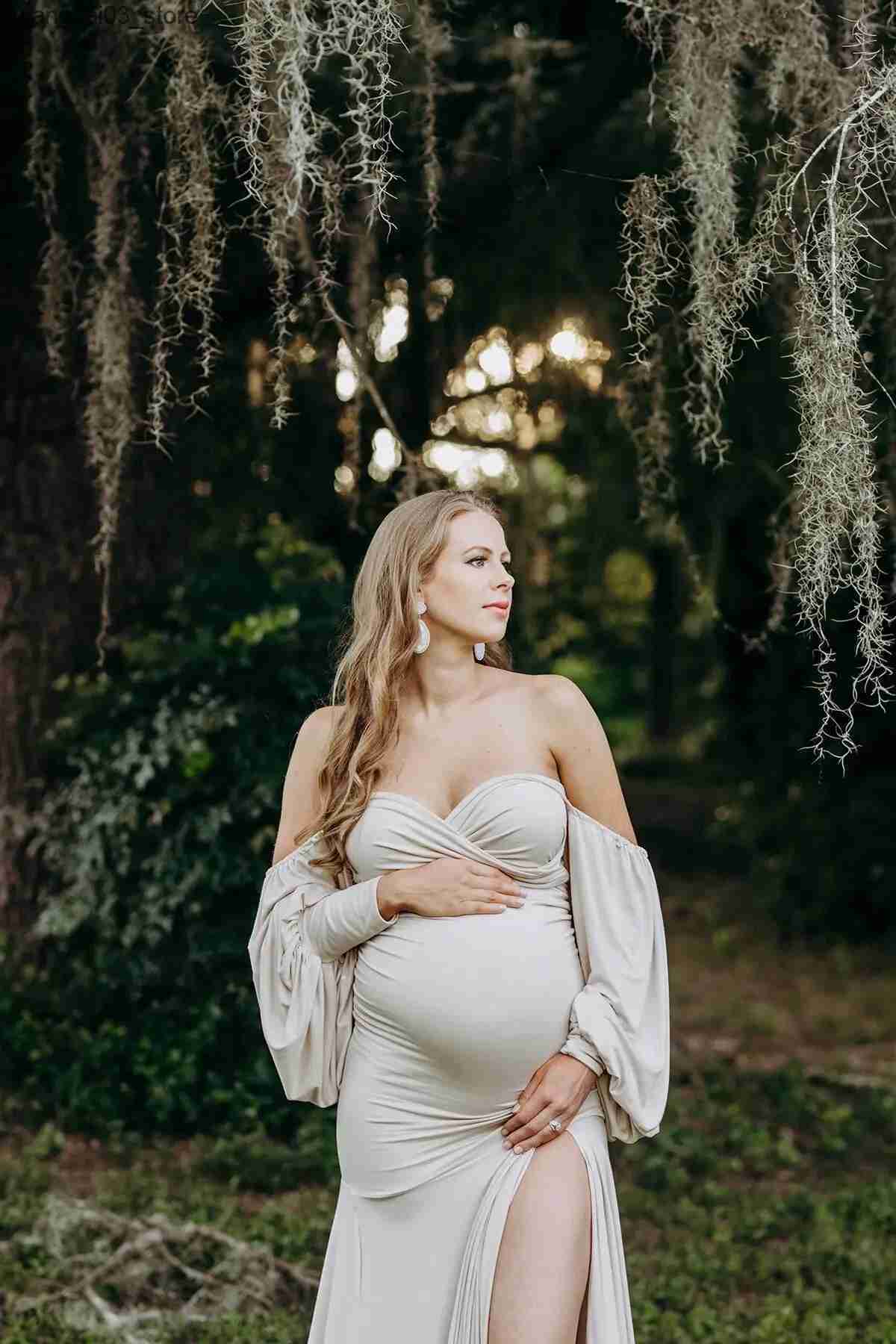 Maternity Dresses Sexy Off Shoulder Maternity Dresses for Photo Shoot Long Maxi Gown Split Pregnancy Photography Dress Pregnant Women Baby Shower L240