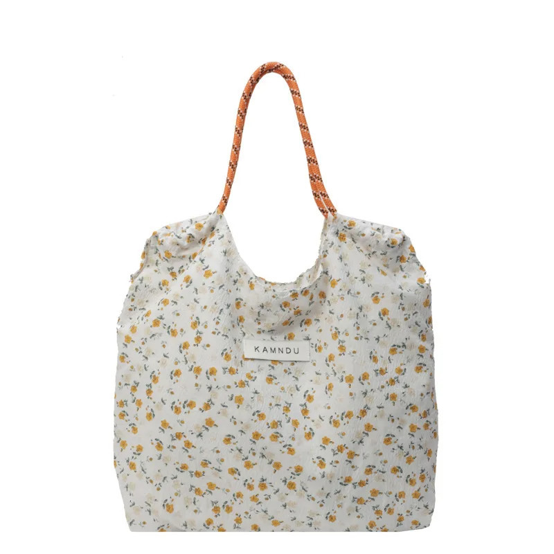 South Korean large capacity floral brushed n handbag shoulder bag pleated lightweight environmentally friendly 241008