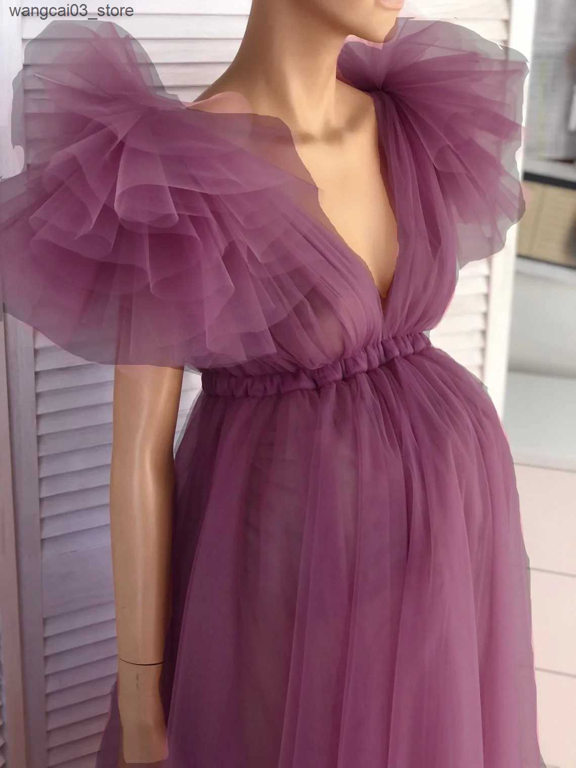 Maternity Dresses Womens Maternity Dress Lace Maternity Gown V Neck Gauze Floating Shoulder Maxi Photography Dress Baby Shower Photo Shoot Dress L2409