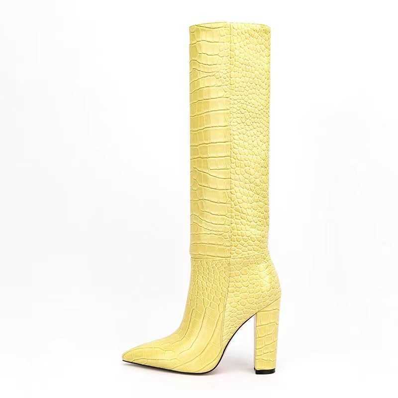 Women Fashion Boots Leather Womens Thick Heels Spring Autumn Crocodile Pattern Fashion Boots Thigh High Heels High Knee Boots Long Boots Fashion Shoes