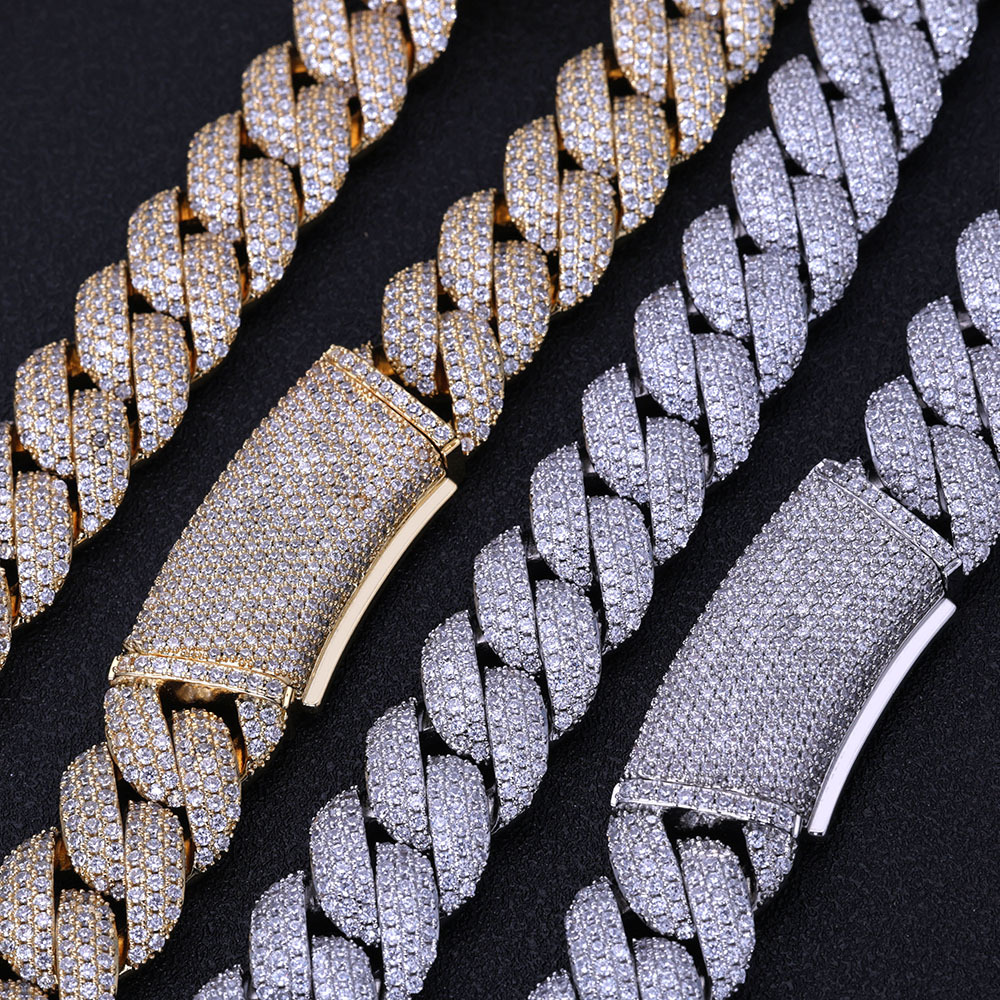 18mm Hip Hop Bubble Miami Cuban Chain Mens Necklace Gold Plated Full 5A Zircon Jewelry