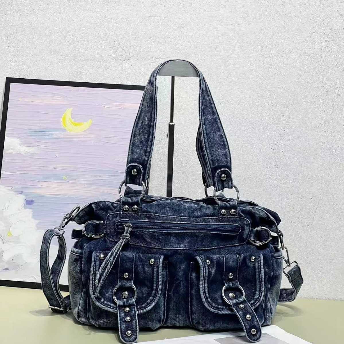 Fashion Multi Pocket Washable Punk Cowboy Trendy Versatile Women's Bag Handheld Single Shoulder Cross Shoulder 241015