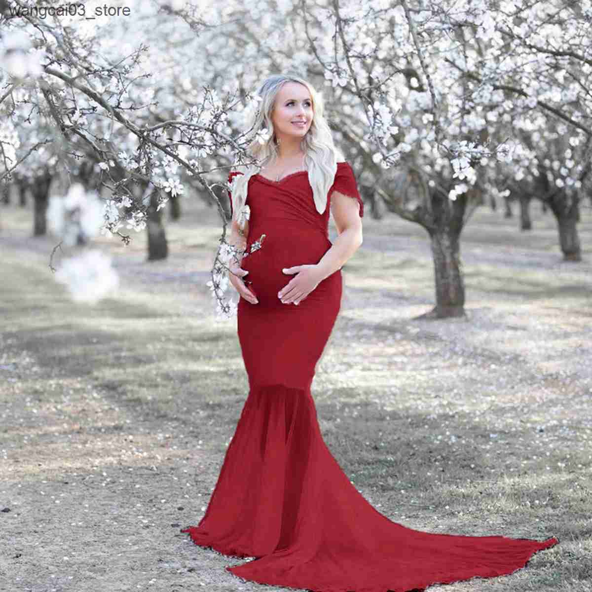 Maternity Dresses Sexy Maternity Shoot Dresses Split Front Long Pregnancy Photography Dress Lace Chiffon Pregnant Women Maxi Gown For Photo Props L240
