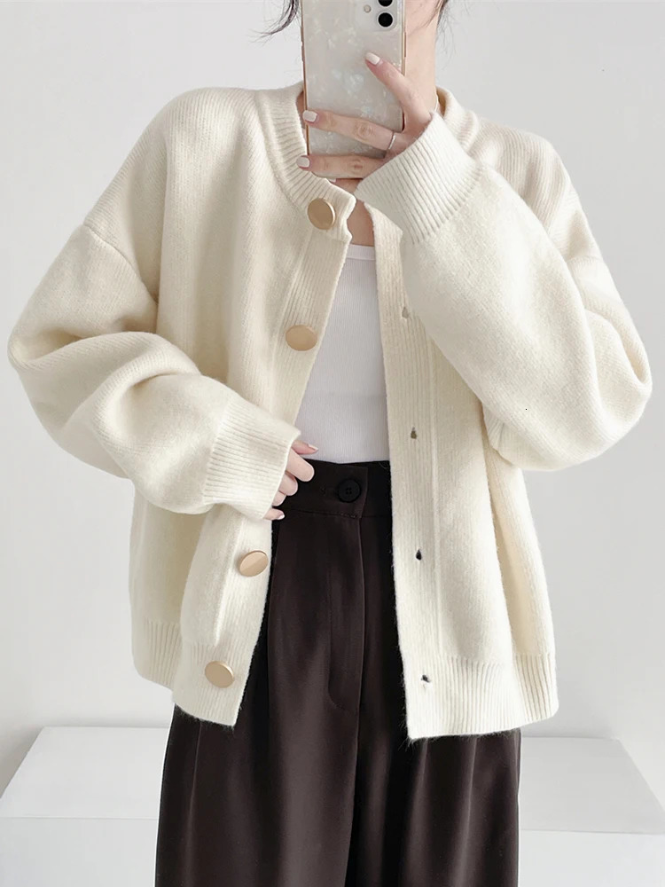 AOSSVIAO Women Cardigans Sweater Oneck Autumn Winter Knitted Loose Solid Single Breasted Womens Sweaters 241007
