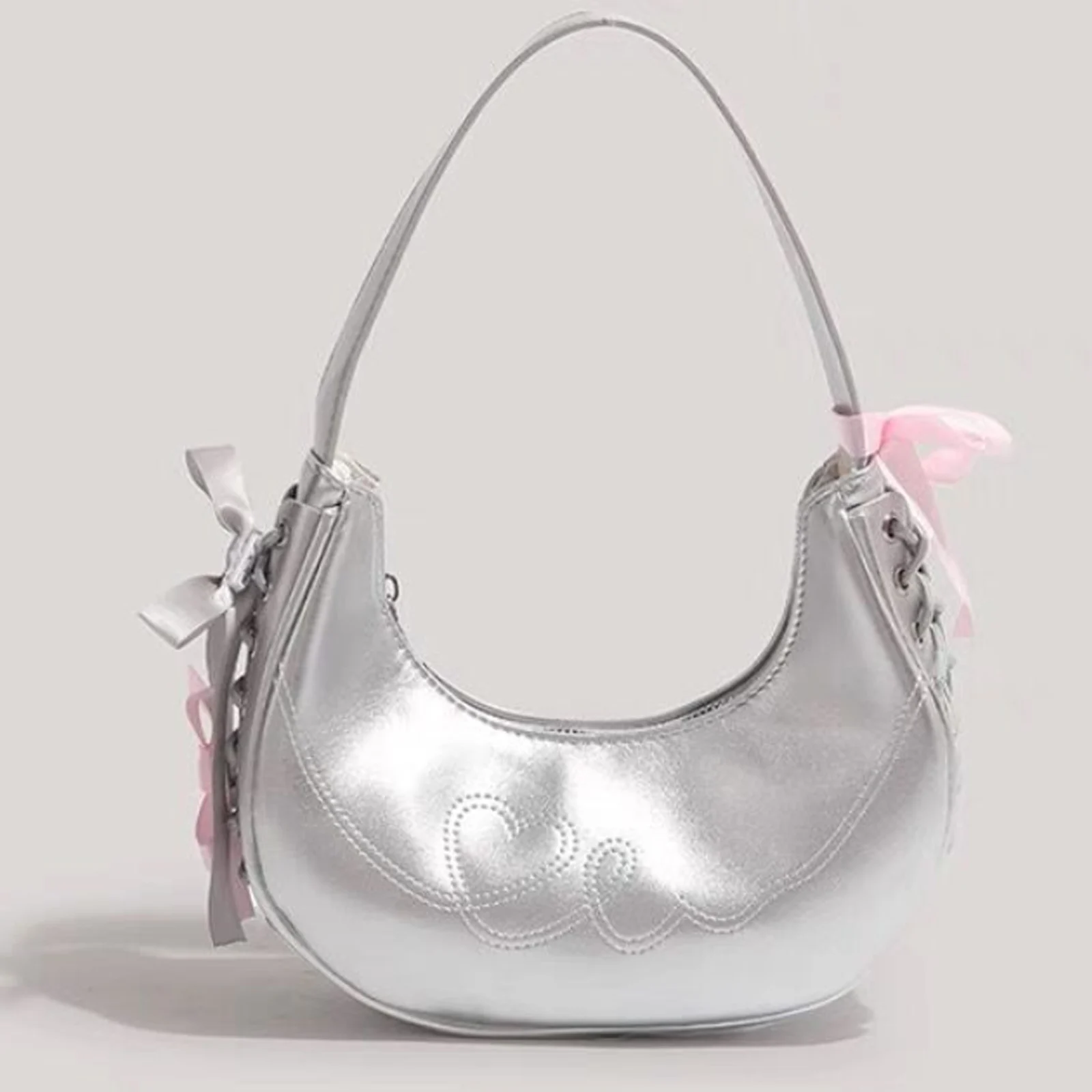 2024 New Sweet and Cool Shoulder Bag TLXT Fashionable Versatile Handbag Women Underarm Bag Silver Bag