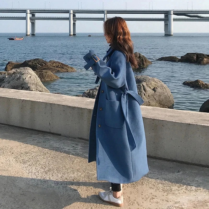 Womens Wool Blend Coat Winter Warm Cotton Thicken Overcoat Female Casual Loose Woolen Outwear Temperament Wind Long Jacket 241008