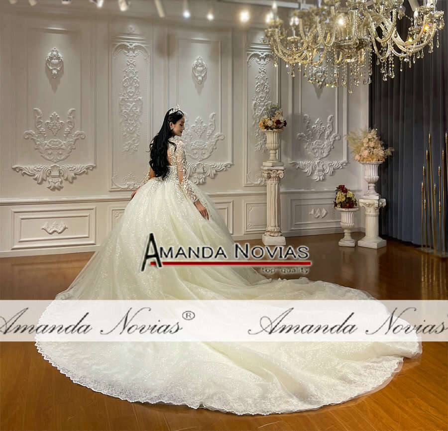 Champagne Color Wedding Dress With V-necke