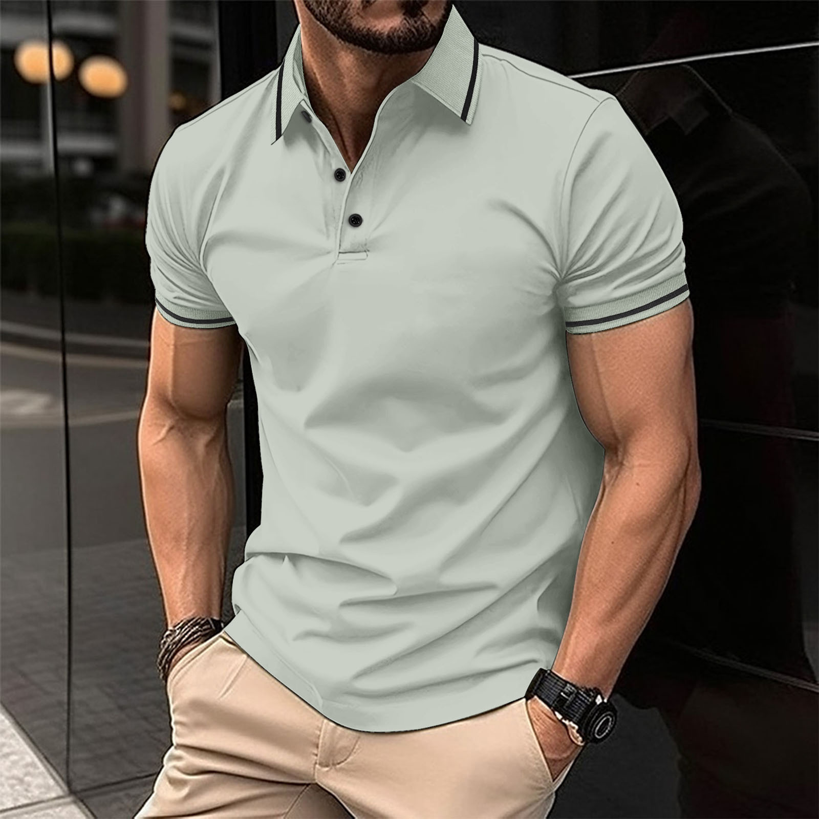 Casual T Polos Men's Shirts Solid Color Business Standing Collar New Trend Autumn Short Sleeves Shirts rend