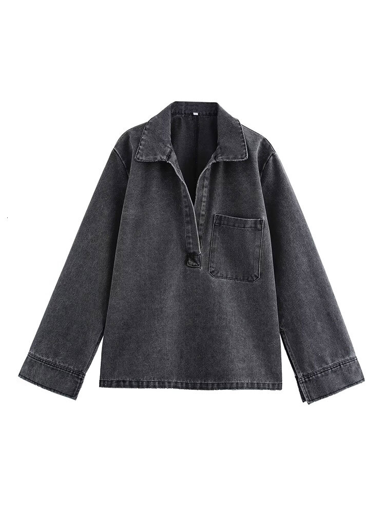 TRAF 2024 Autumn Jeans Sets Women Turn-Down Collar Casual Top Fashion High Waist Streetwear Female Denim Pant Two Piece Set