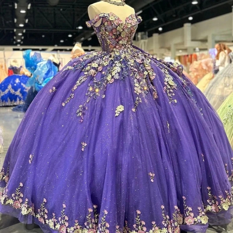 Purple Sweetheart Ball Gown Quinceanera Dresses Celebrity Party Gowns Applique Lace Graduation Vestido De 15 Anos Sweet 16 Dress