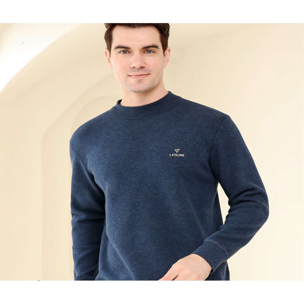 Men's warm cotton jacket, single piece top, lamb fleece mid neck knitted sweater with thick fleece, winter fashion base shirt
