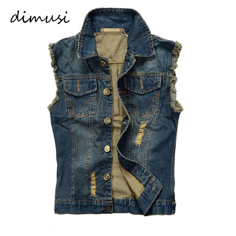 DIMUSI Summer Mens Ripped Denim Vest Male Tank Top Washed jeans waistcoat Man Retro Cowboy Hip Hop Sleeveless Jacket 6XLYA564 241011