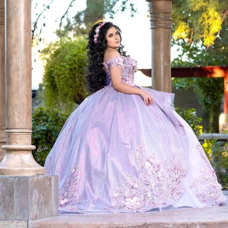 Luxury Lavender Quinceanera Dresses Sparkly Beading Appliques Flower Birthday Sweet 16 Dress Princess Graduation Vestido De 15 Anos