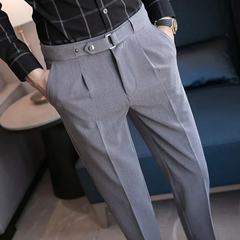 Mens summer pants ultrathin fit 9piece cut business straight elastic social custom mens tight Trousers Tressed Stretch Formal 241010
