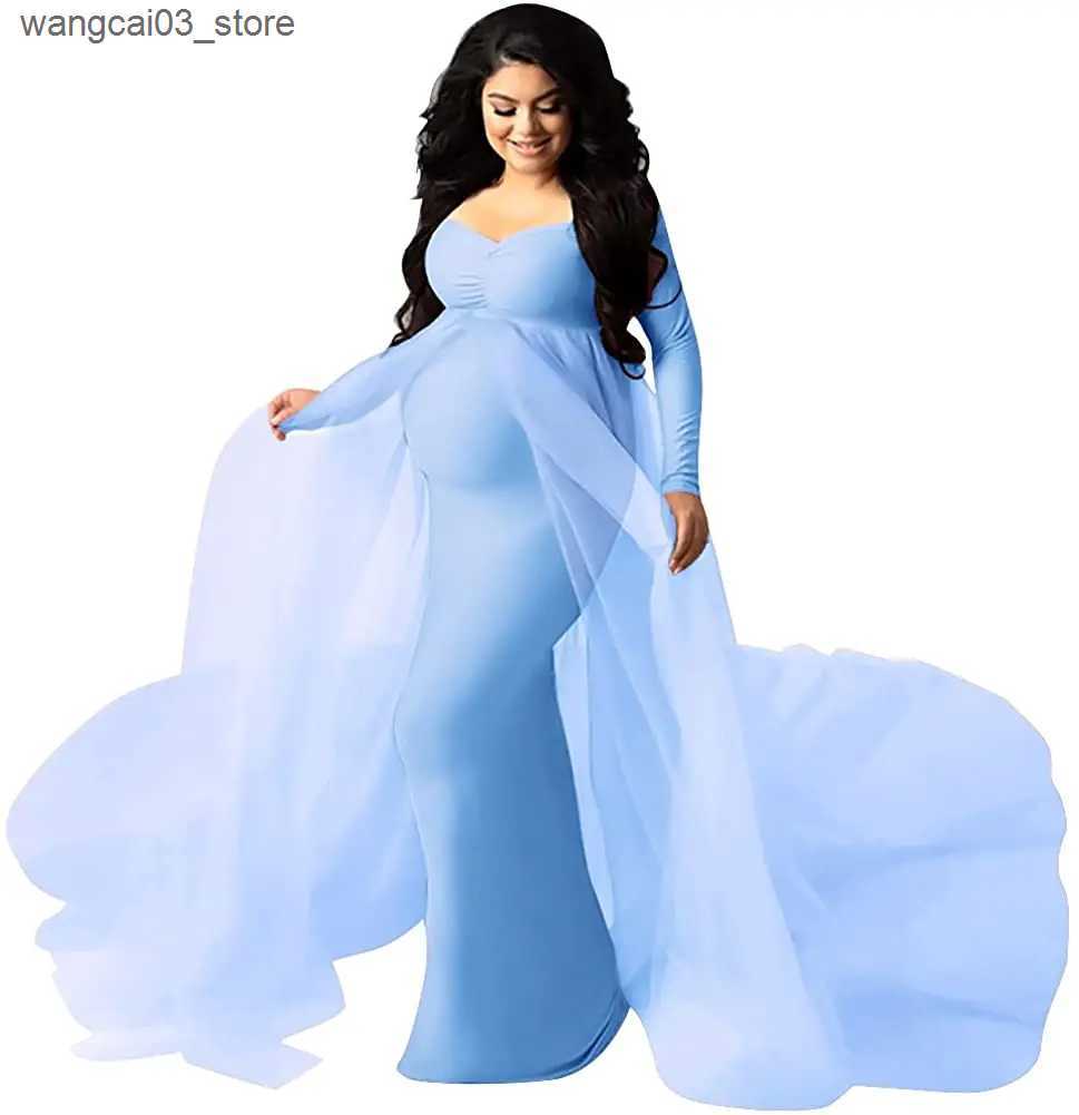 Maternity Dresses Sepzay Womens Long Sleeve Off Shoulder Maternity Maxi Photography Dress Tulle Wedding Mermaid Gown for Photoshoot Baby Shower L24091