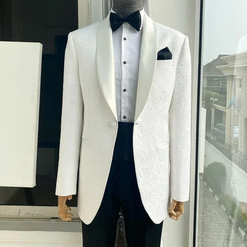 Floral Wedding Tuxedo For Groom 2 Pcs Custom Men Suits Shawl Lapel Fashion Jacket With Pants (Blazer + Trousers) 2025