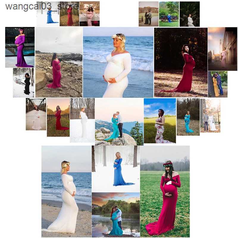 Maternity Dresses Fall Maternity Elegant Fitted Gown pregnant photo shoot clothing Long Sleeve V Neck Ruched Slim Fit Maxi pregnant Long Dress L240910