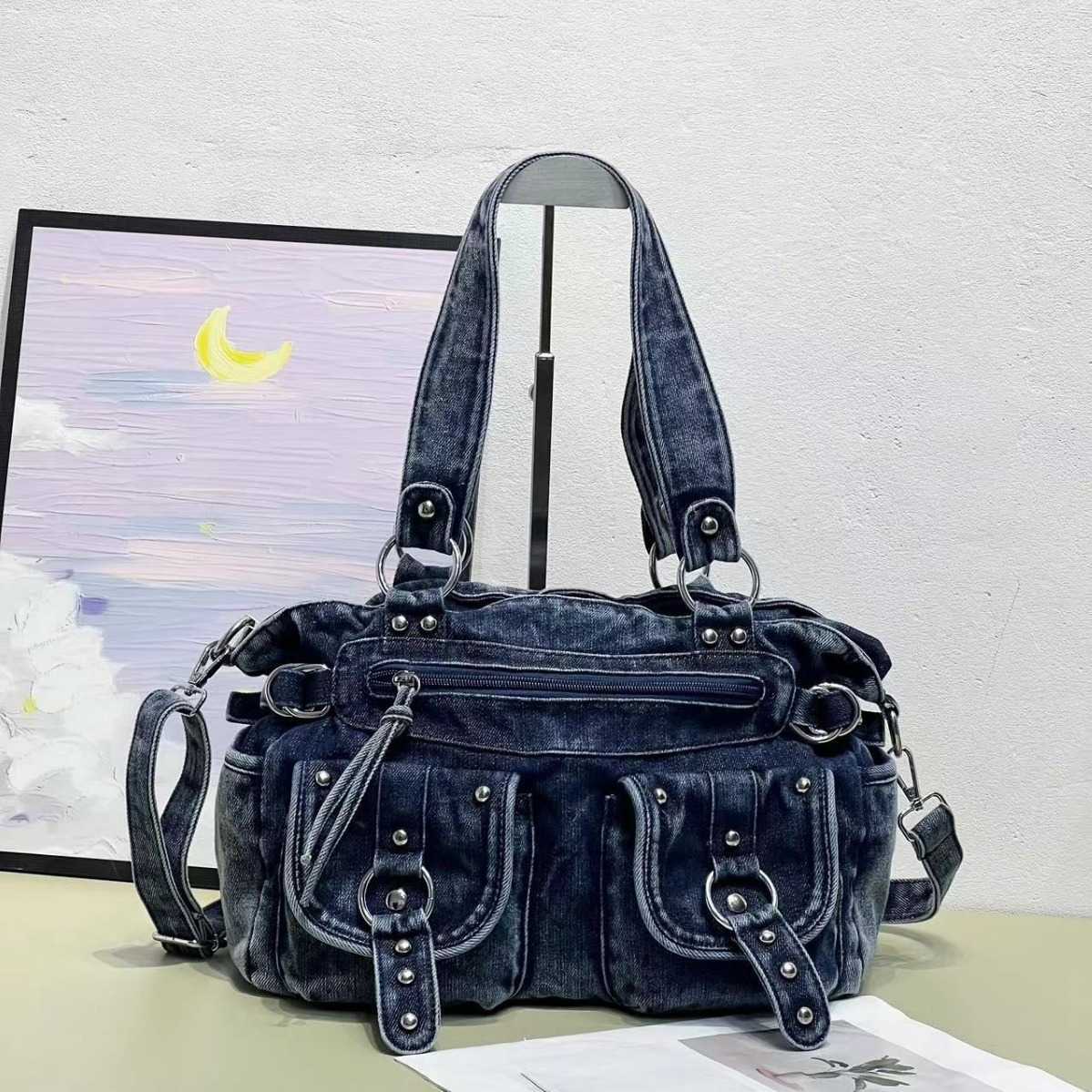 Fashion Multi Pocket Washable Punk Cowboy Trendy Versatile Women's Bag Handheld Single Shoulder Cross Shoulder 241015