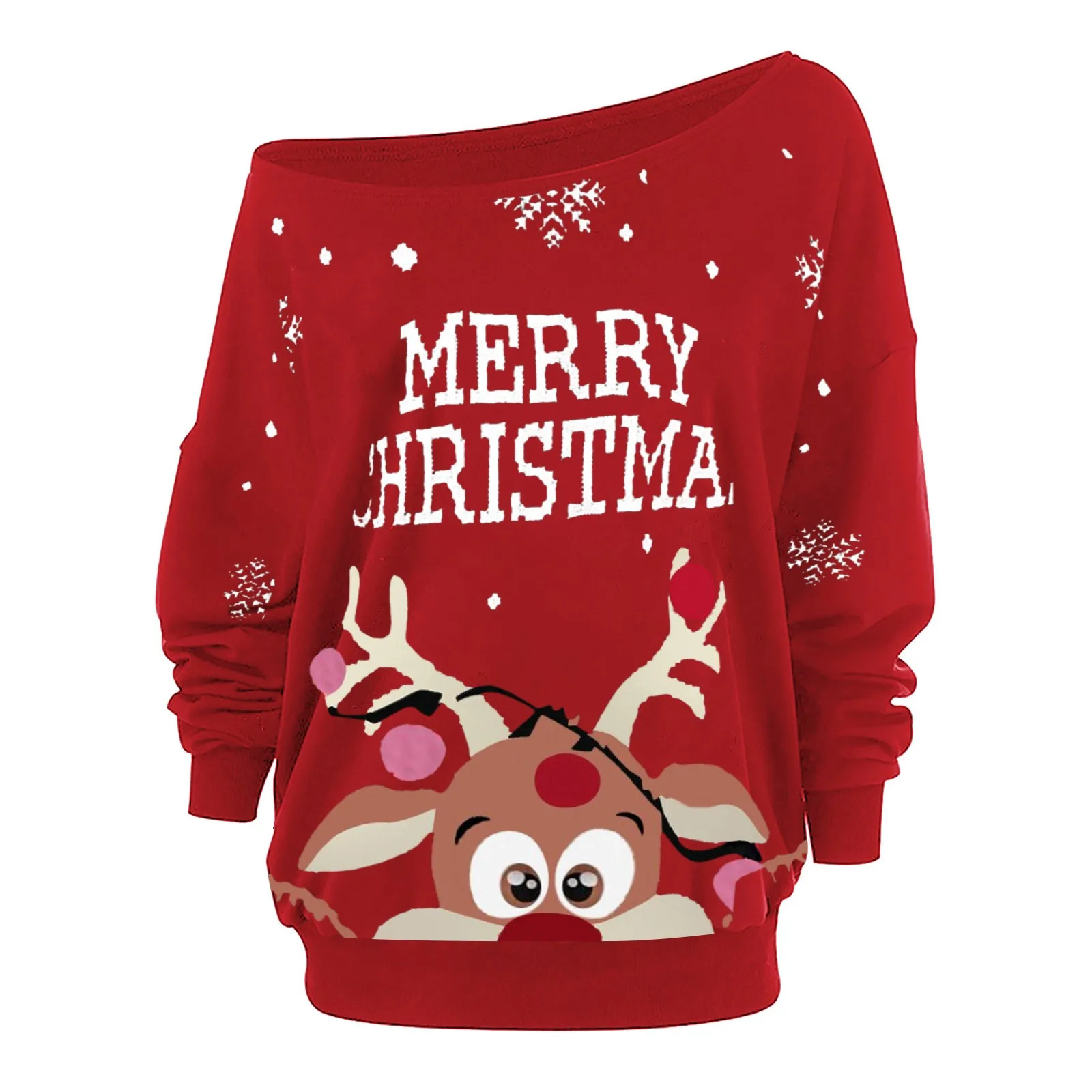 Ugly Year O Neck Pullover Xmas Reindeer Sweater Female Blouse Christmas Print Sweatshirts Women Solid Long Sleeve Tee Tops 241011