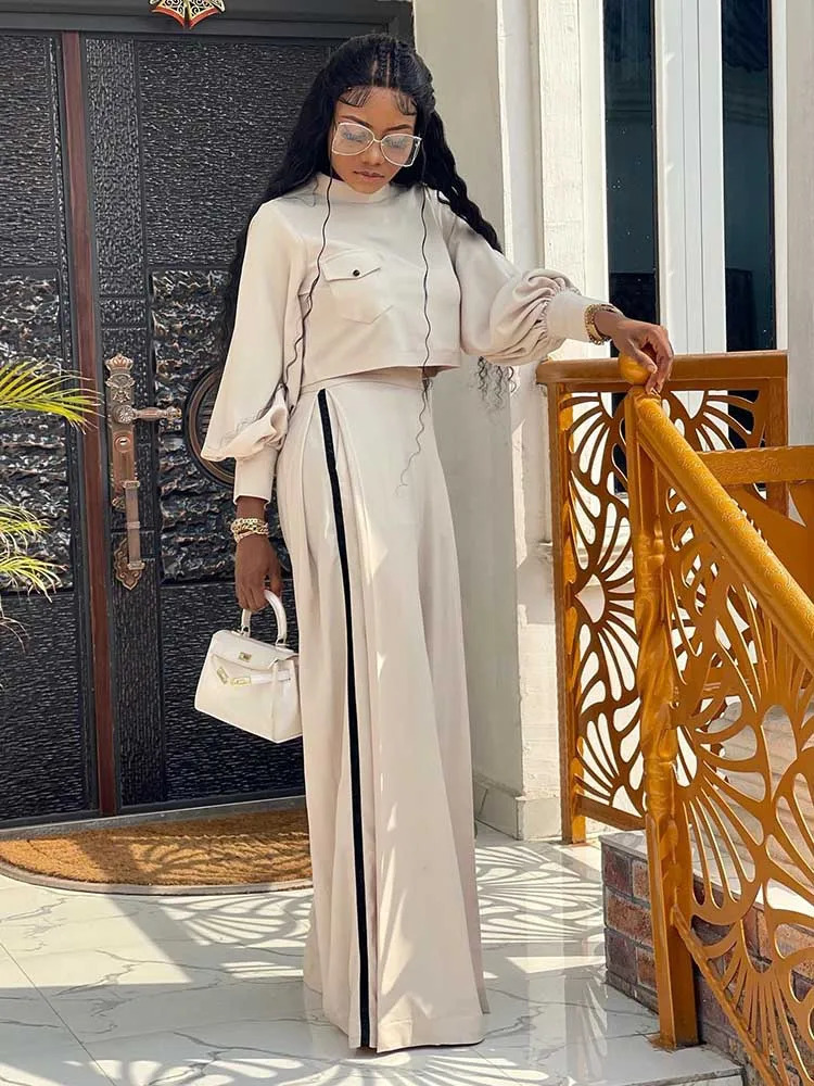 Elegant womens twopiece solid color set autumn spring long sleeved loose shirt and pants bourgeois 241008