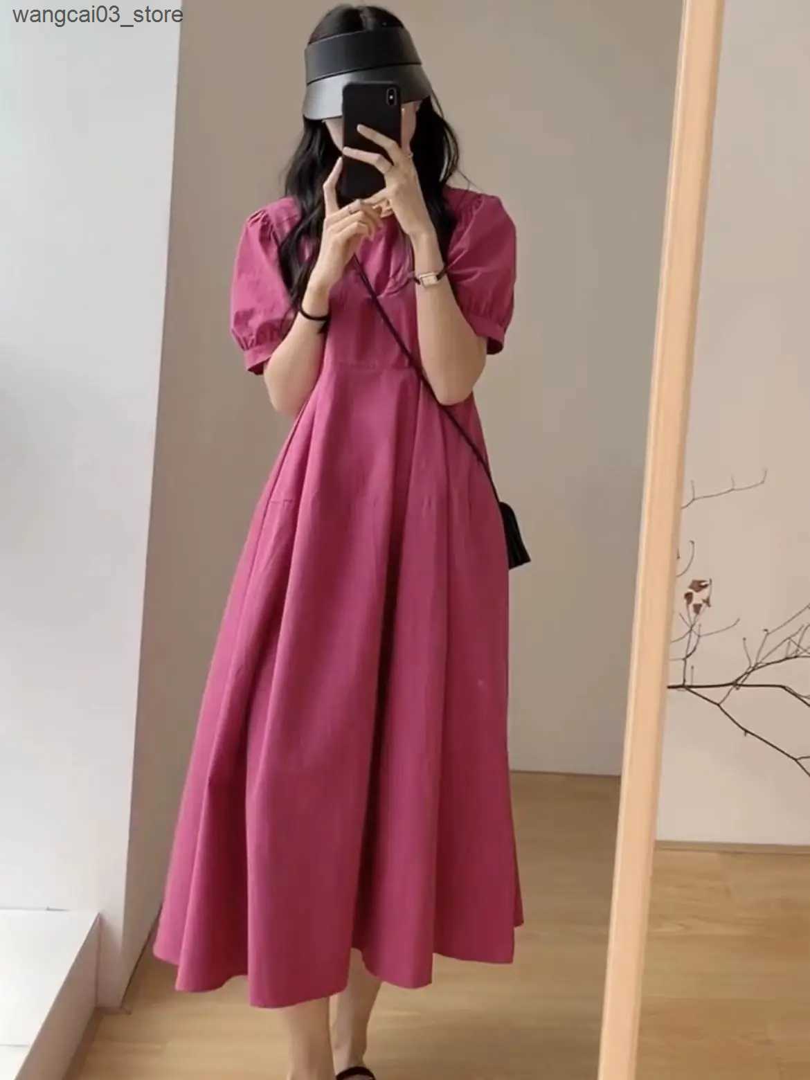 Maternity Dresses Good Quality Pregnancy Cotton Linen Dress Vintage Solid Color Maternity A-Line Dress Short Sleeve Slim Pregnant Woman Clothes L24091